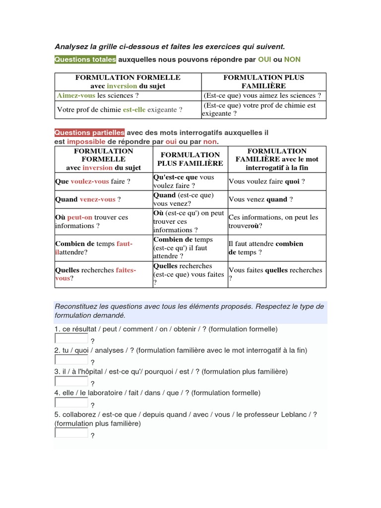 Poser Des Questions Pdf