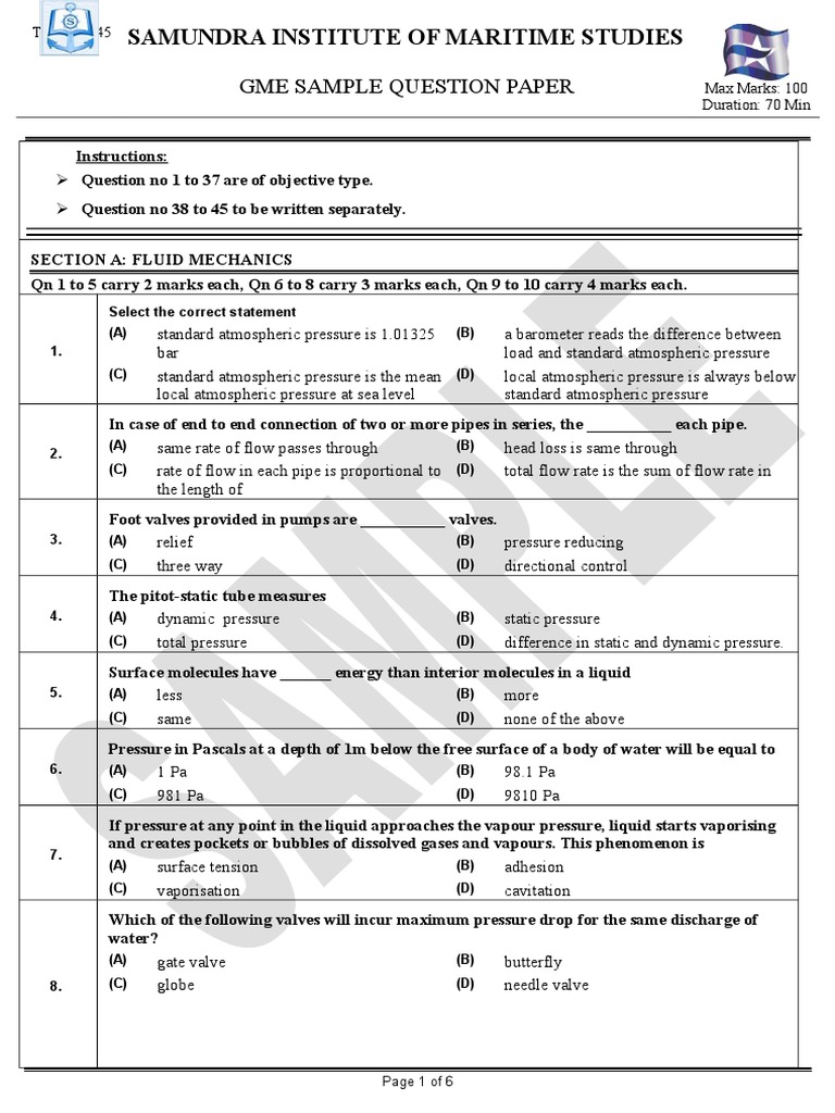 Gme Sample Question Paper Pressure Calorie