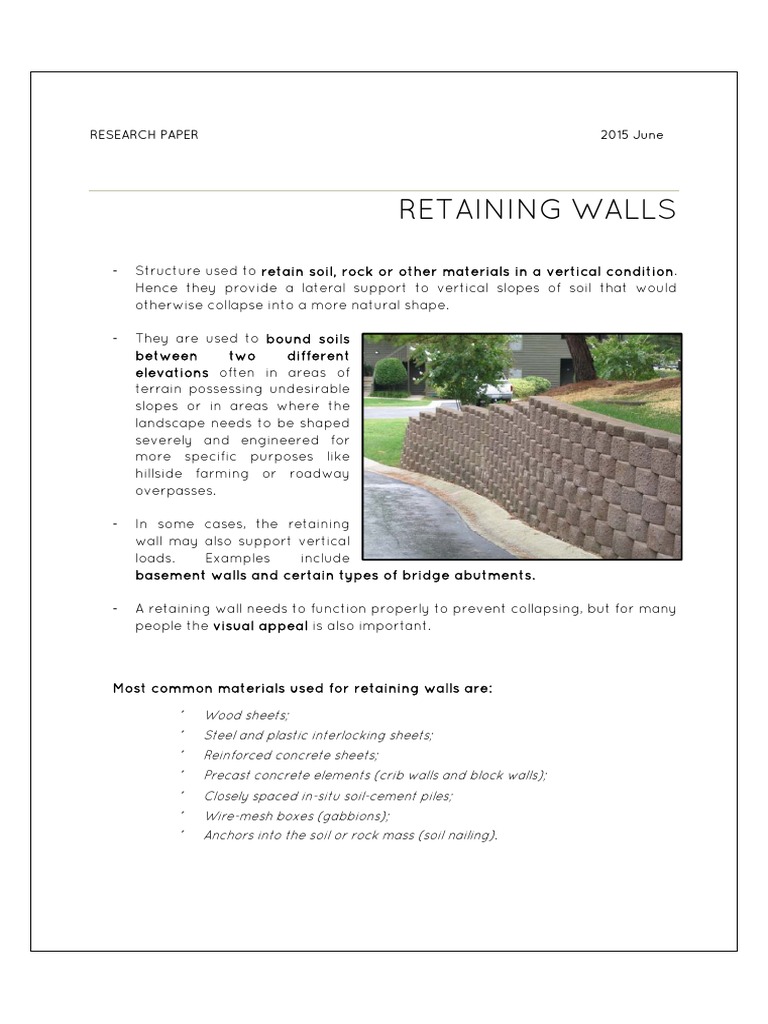 Retaining Walls Types | PDF | Deep Foundation | Components