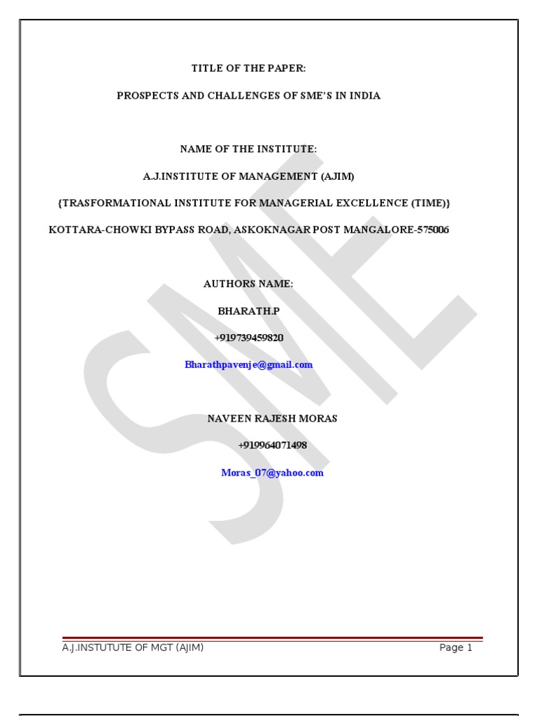 Prospects and Challenges for Indian SMEs | PDF | Small And Medium Sized ...