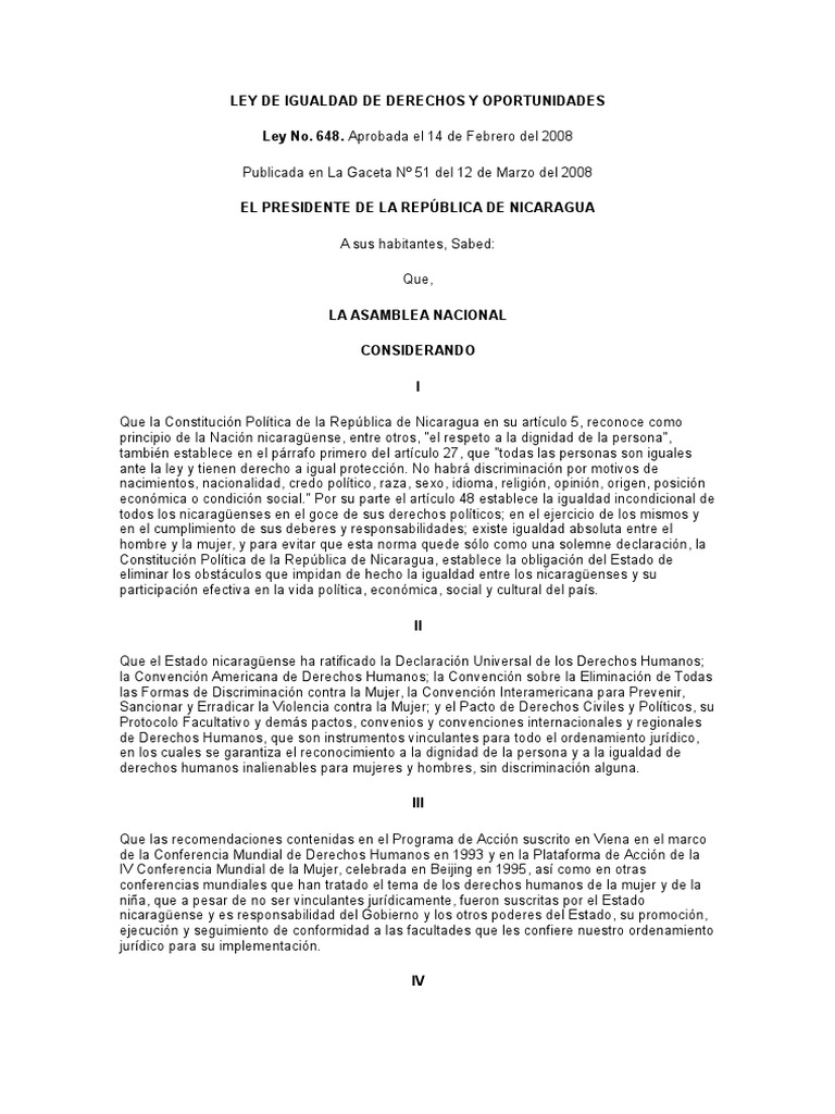 Ley de Igualdad de Derechos y Oportunidades | PDF | Igualdad de género ...