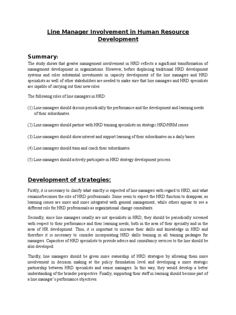 Line Managers' Role in HR Development | PDF | Human Capital | Human ...