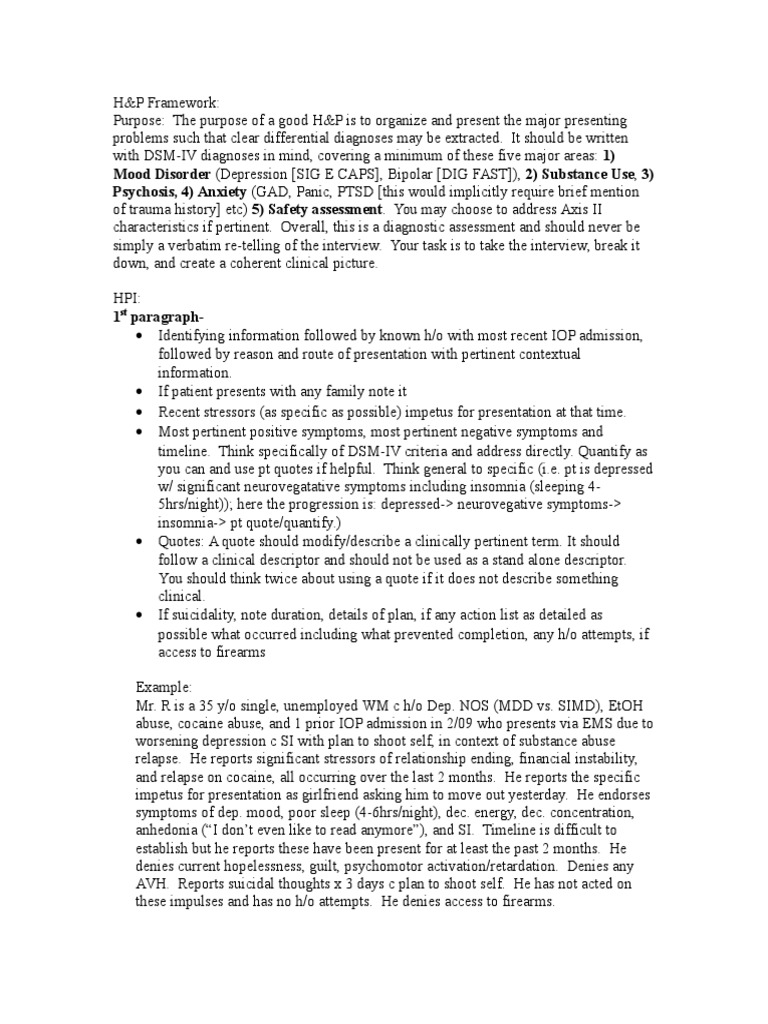 HPI Framework for Psychiatric Assessment | PDF | Major Depressive ...