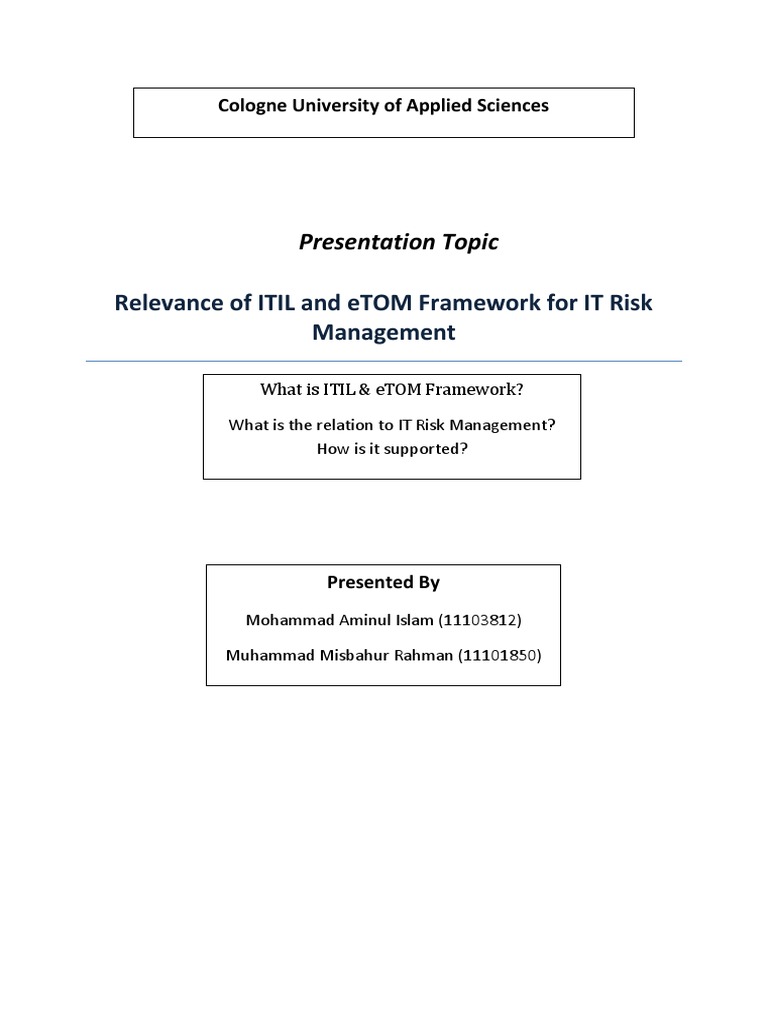 ITIL and eTOM in IT Risk Management | PDF | Itil | It Service Management