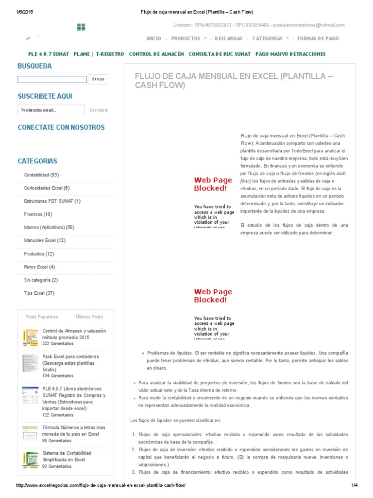 Flujo de Caja Mensual en Excel (Plantilla - Cash Flow) PDF | PDF ...