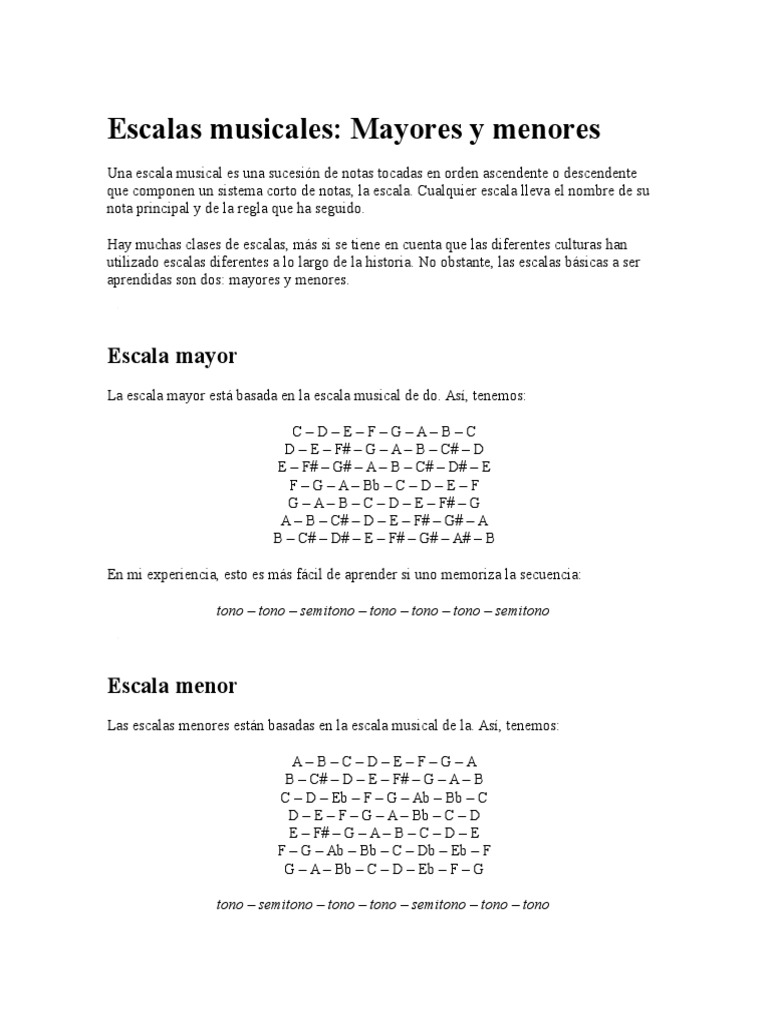 Escalas Mayores y Menores Básicas | PDF