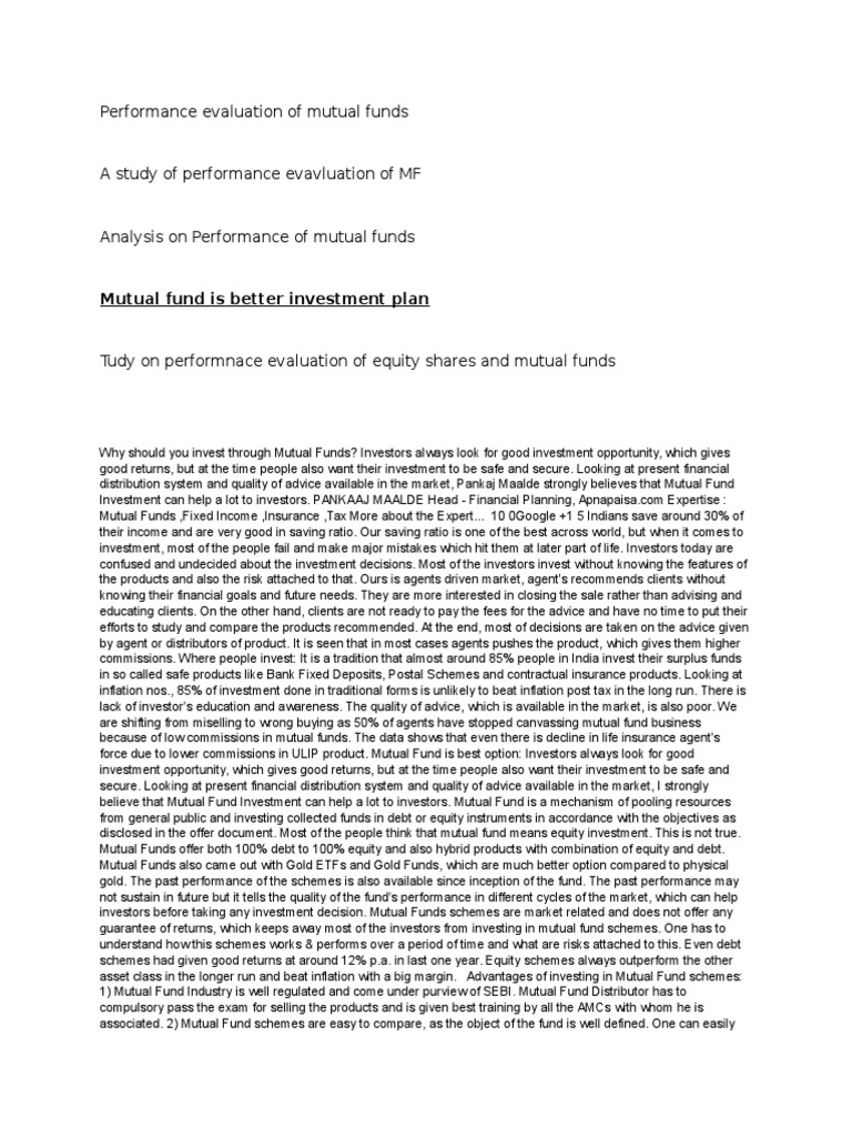 Mutual Fund Investment Performance Analysis | PDF | Mutual Funds | Investor