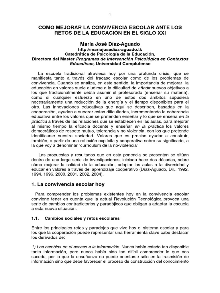 Mejora de la convivencia escolar 21st siglo | PDF | Salud y bienestar