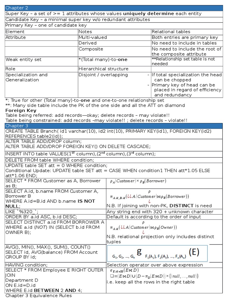 Cheat Sheet On DataBase Management | PDF | Scientific Modeling | Data ...