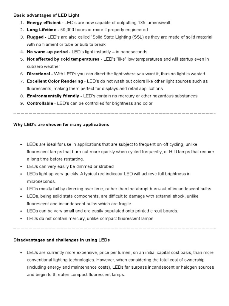 Led Lights Advantages and Disadvantages PDF Light Emitting Diode