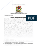 Vacancies Announcement: The United Republic of Tanzania