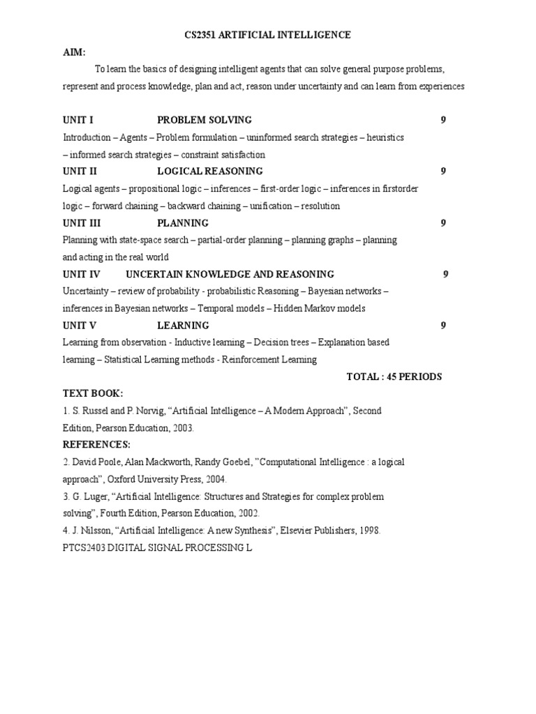 AI Course for Computer Science Students | PDF