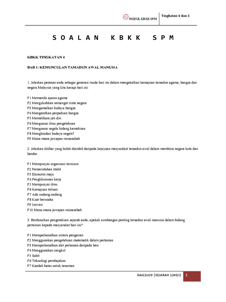 Kertas 3 Sejarah KBKK Tingkatan 4 | PDF