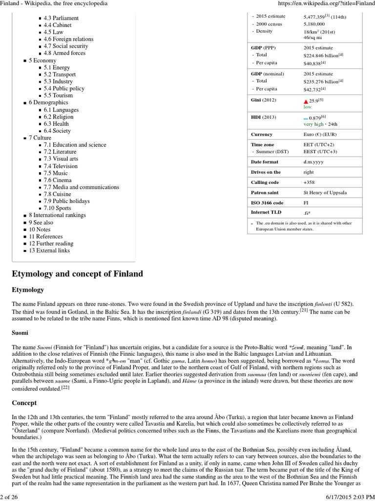 Etymology and Concept of Finland PDF Finland Euro