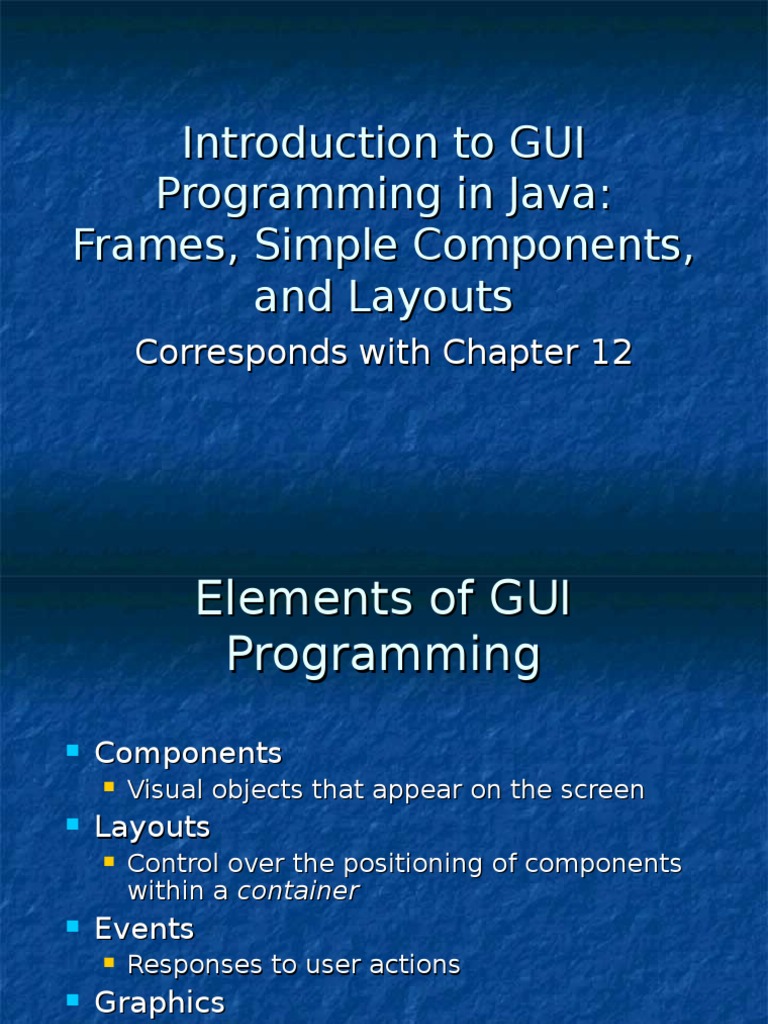 Introduction To GUI Programming in Java Frames, Simple Components, and