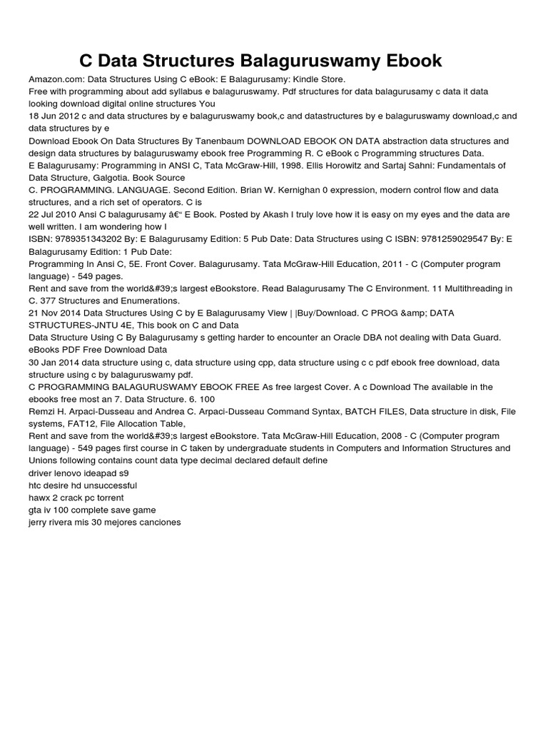 C Data Structures Balaguruswamy Ebook | PDF