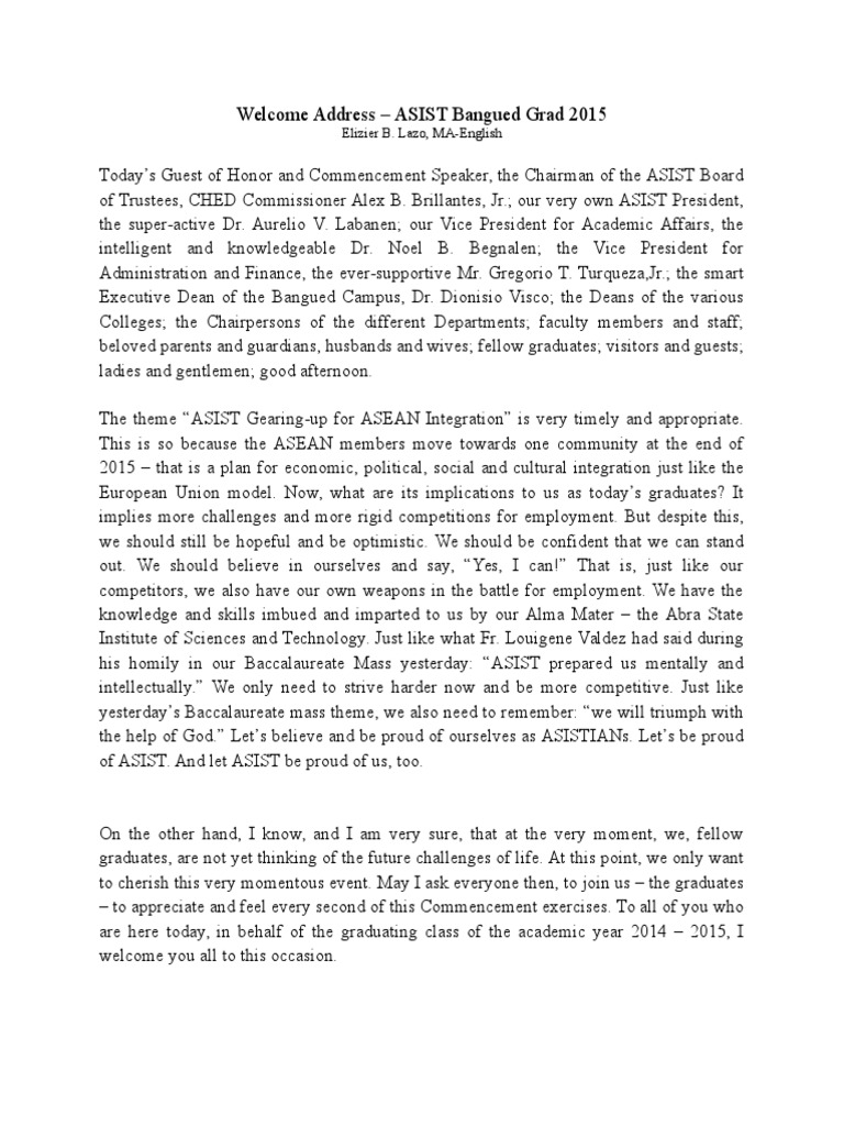 Short welcome speech image