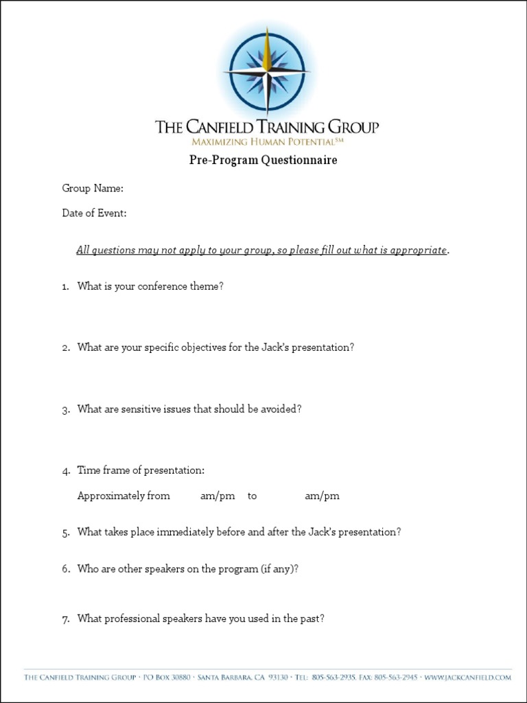 Pre Program Questionnaire | PDF