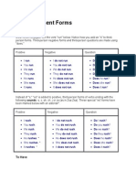 Simple Present Forms: Most Verbs