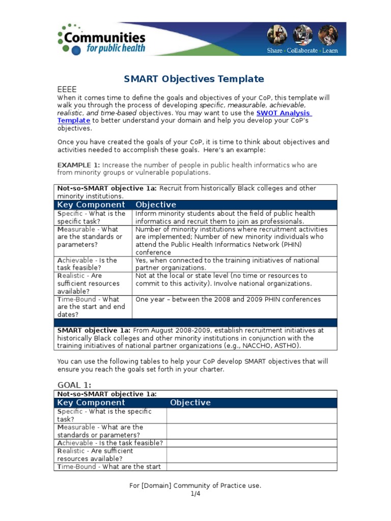 SMART Objectives Template Guide | PDF | Goal | Cognitive Science