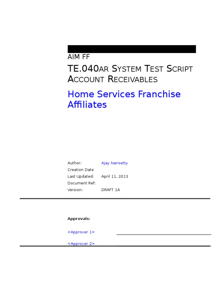 AR System Test Script Overview | PDF | Debits And Credits | Receipt