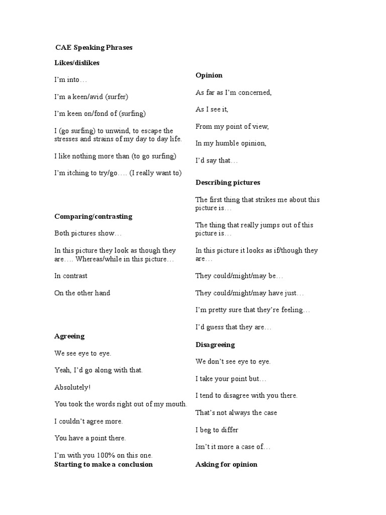 Speaking Phrases For Cae | PDF