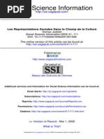 Jodelet, D. (2002). Les Représentations Sociales Dans Le Champ de La Culture