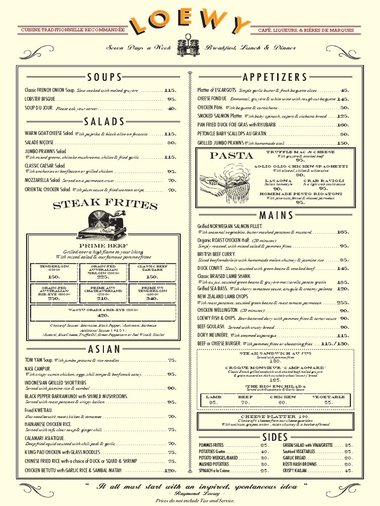 Loewy Restaurant Menu Overview | PDF