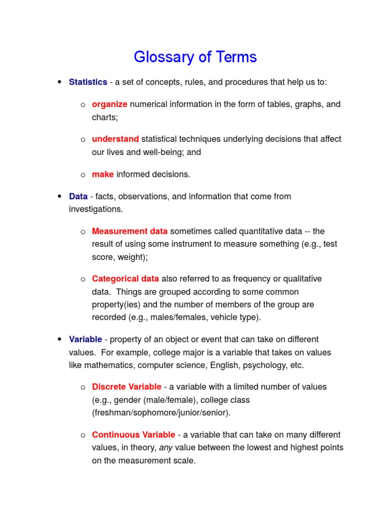 Glossary of Terms | Median | Variance