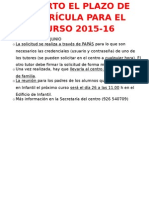 Información de matriculas para nuevos alumnos de 3 años de Ed. Infantil