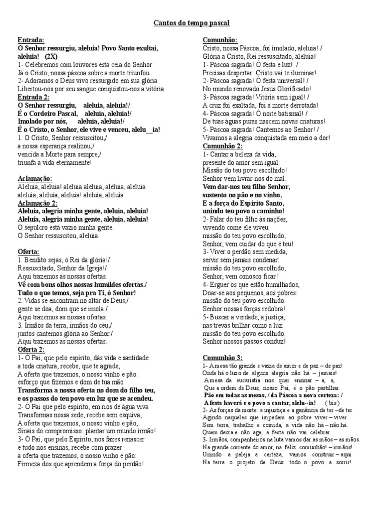 Canto De Comunhão Para Tempo Pascal Cantos Do Tempo Pascal Folheto Pascoa Eucaristia