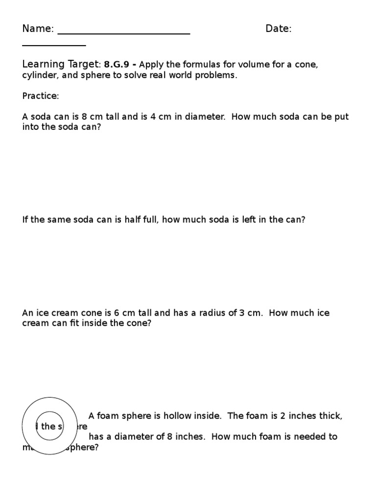 Volume Formulas Practice Problems | PDF