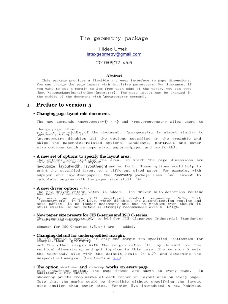 Paquete Geometry Latex PDF Te X Typography