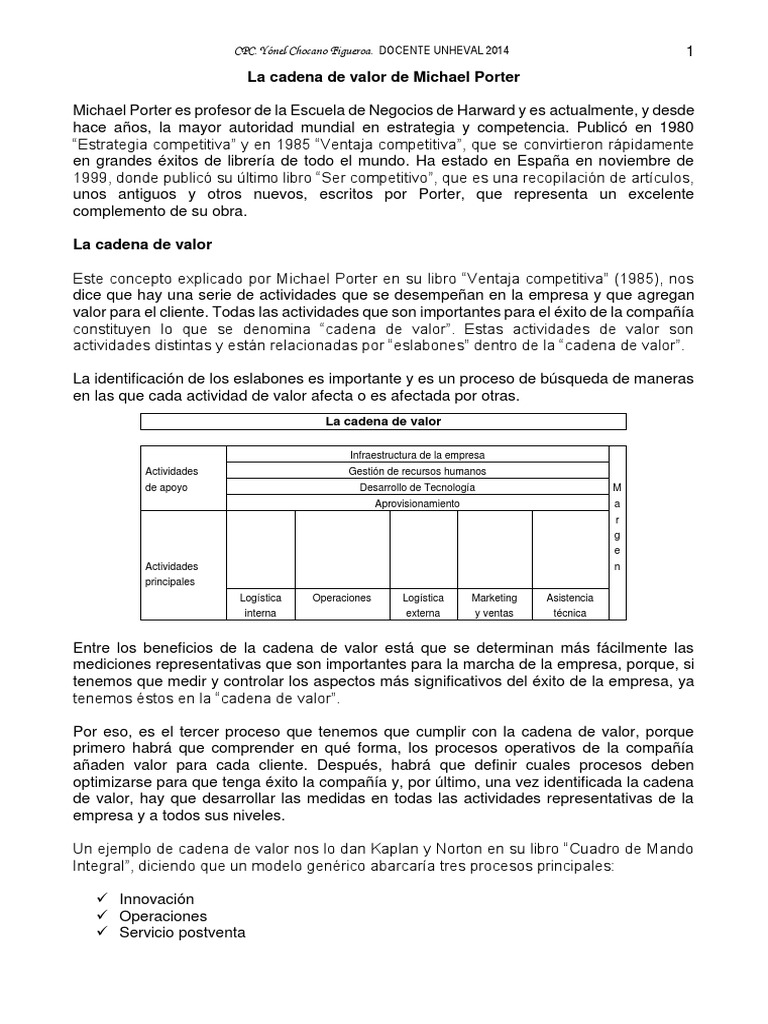 Cadena de Valor según Michael Porter | PDF | Cadena de valor | Logística