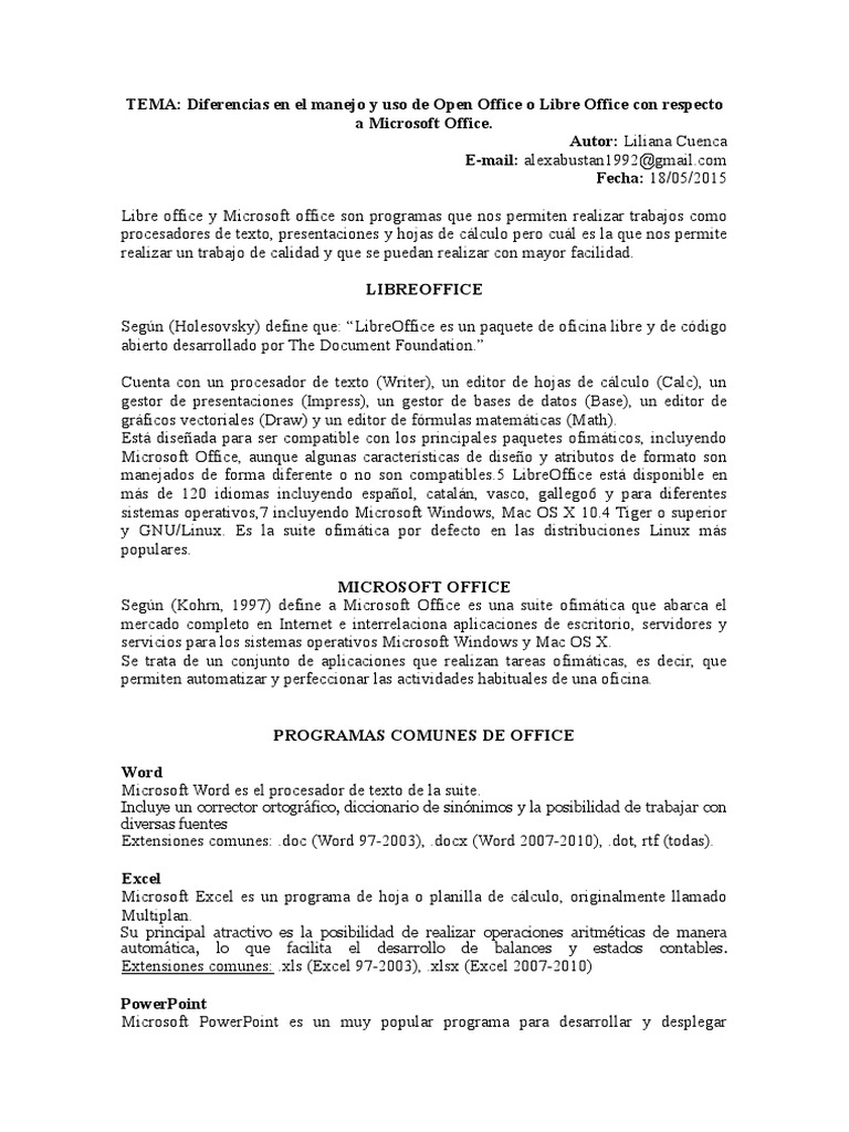 Comparativa: LibreOffice vs Microsoft Office | PDF | Microsoft Office ...