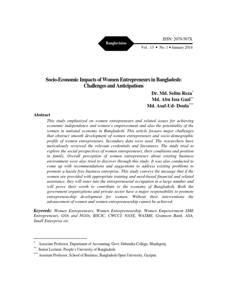 Women Entrepreneurs in Bangladesh: Challenges and Impact | PDF ...