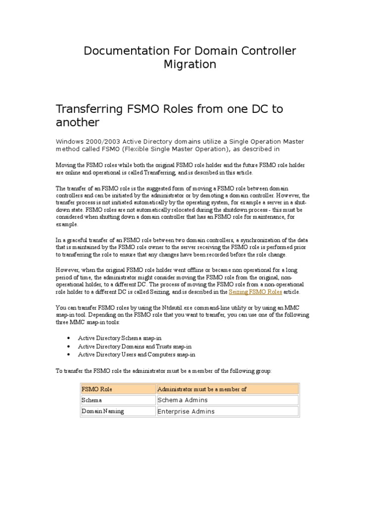 FSMO Role Transfer in Active Directory | PDF | Domain Name System ...