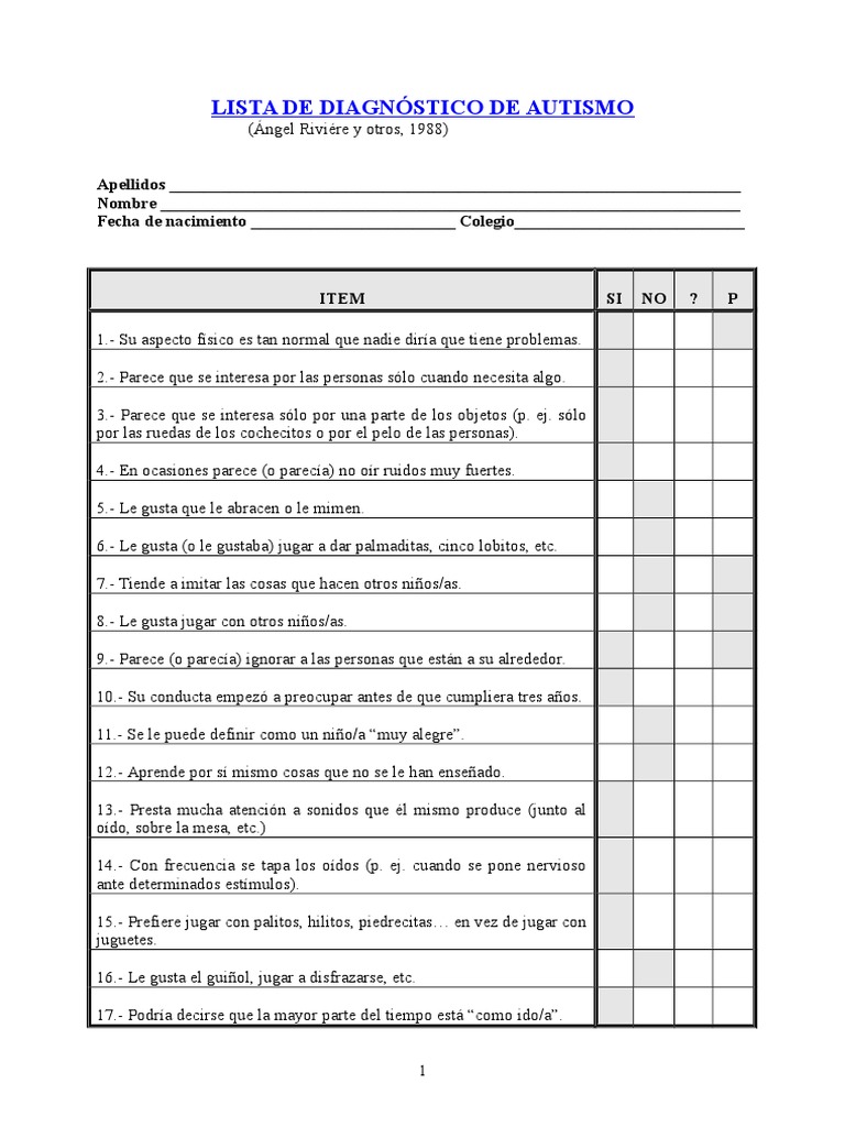 Lista Diagnostico Autismo | Autismo | Adultos
