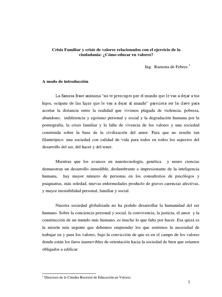 Crisis de valores en la familia actual | PDF | Dignidad | Familia