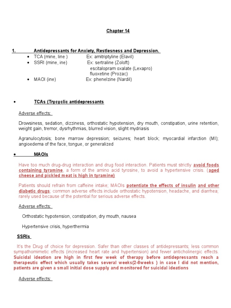 Drugs Summary Benzodiazepine Selective Serotonin Reuptake Inhibitor