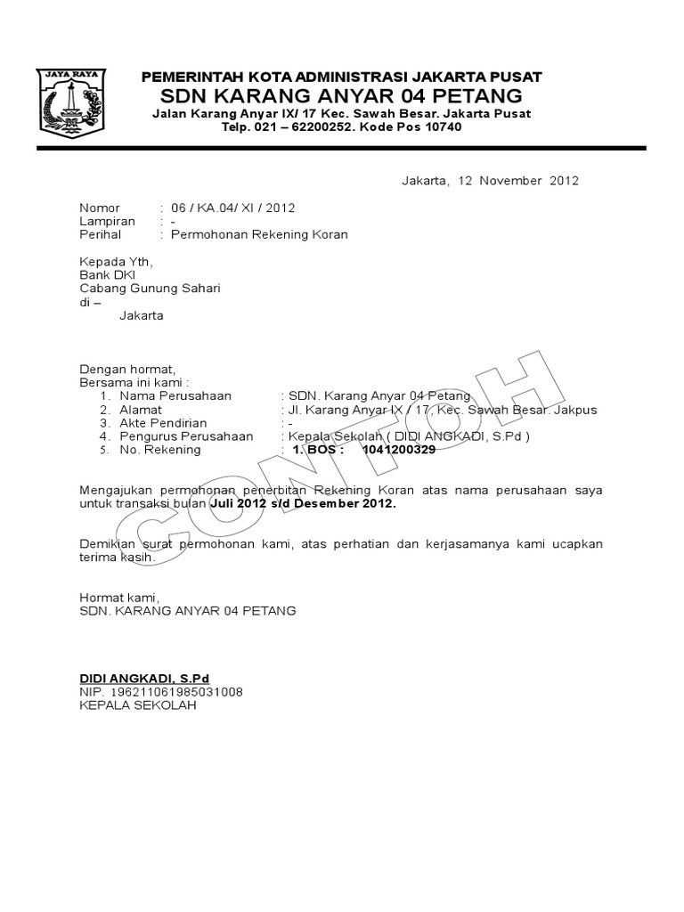 Permohonan Rekening Koran