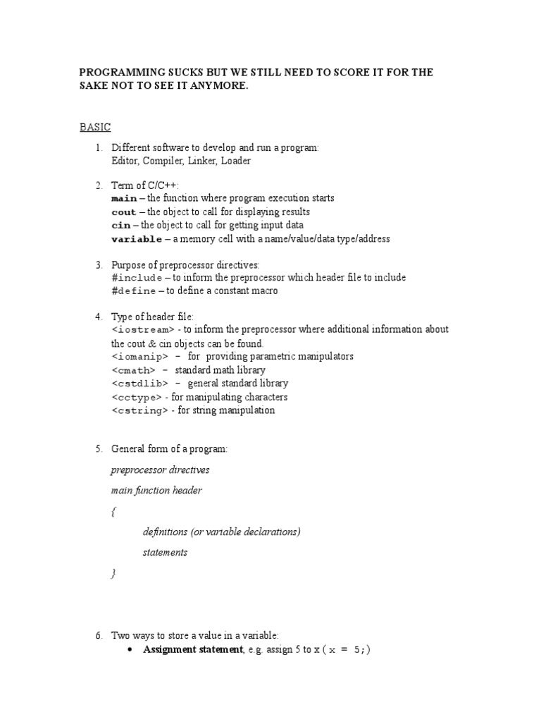 C/C++ Programming Basics Guide | PDF | Control Flow | Subroutine