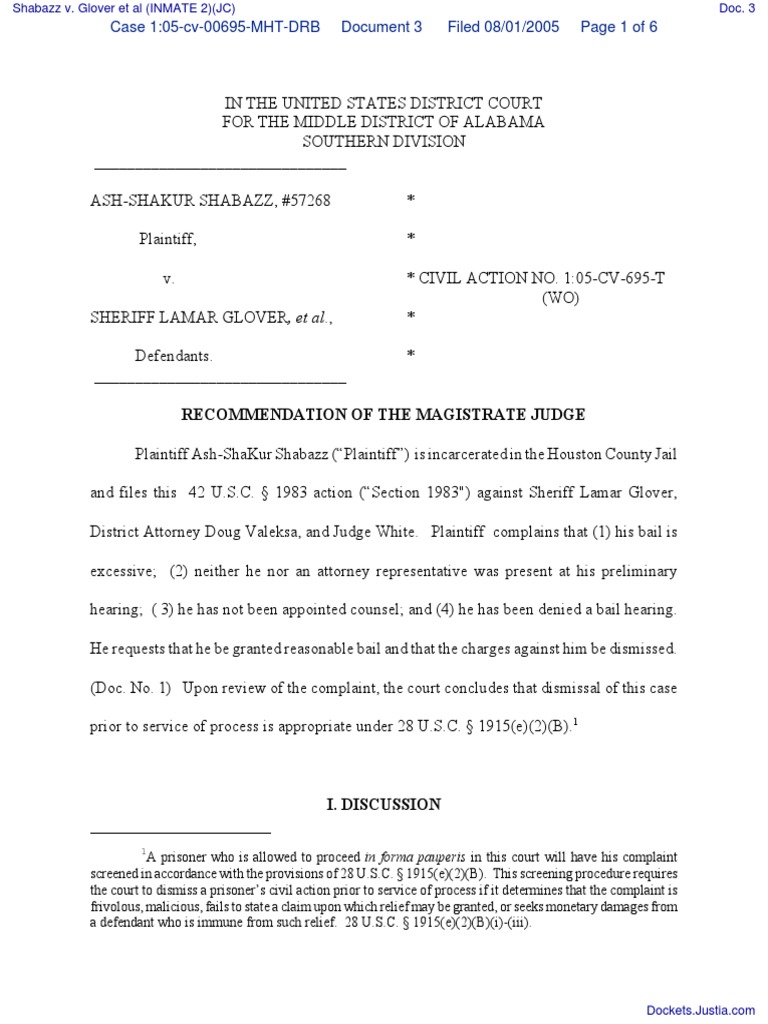 Shabazz v. Glover et al (INMATE 2)(JC) Document No. 3 State Court