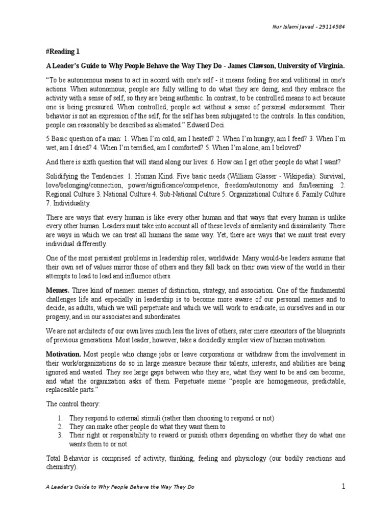 1506 - Pio Reading 1 - A Leader's Guide To Why People Behave The Way Do ...