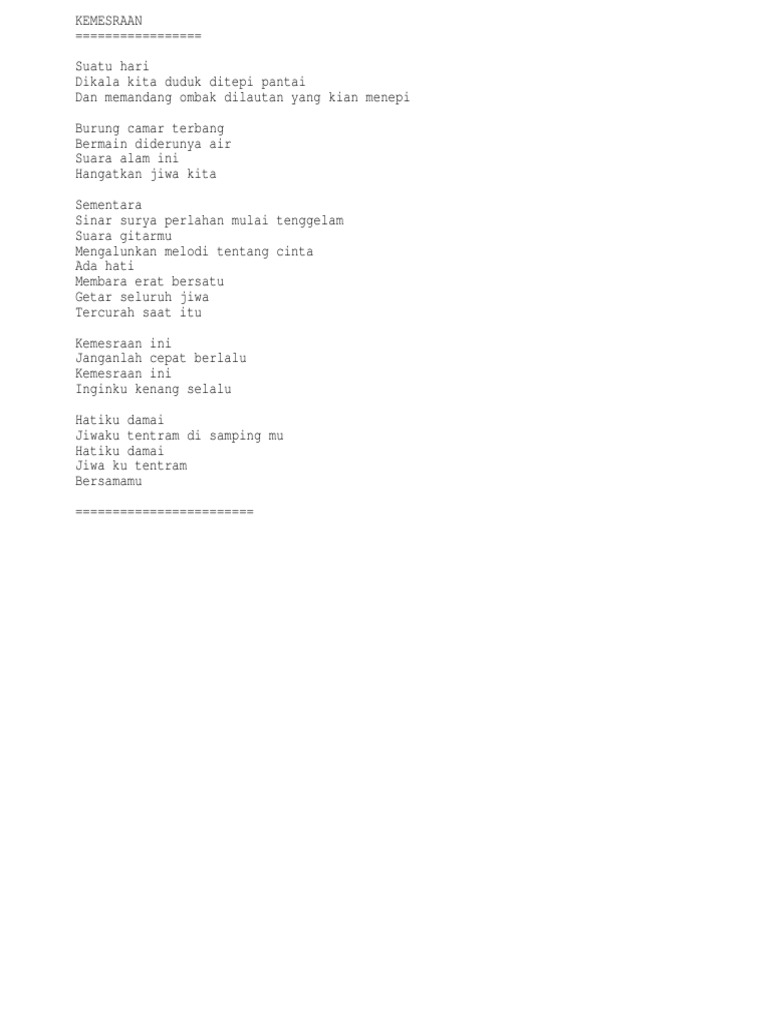 Lyric Lagu Kemesraan