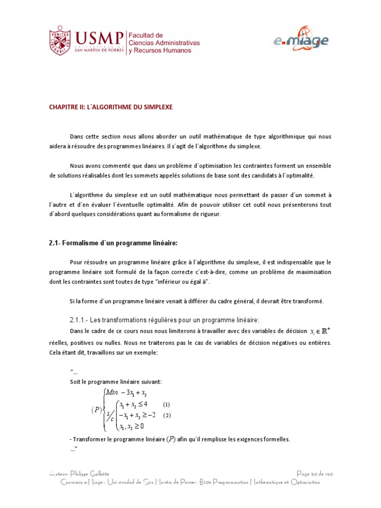Algorithme du Simplexe en Optimisation | PDF | Optimisation linéaire ...