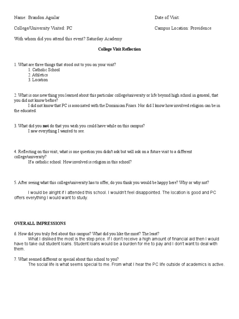College Visit Insights for Students | PDF | Wellness
