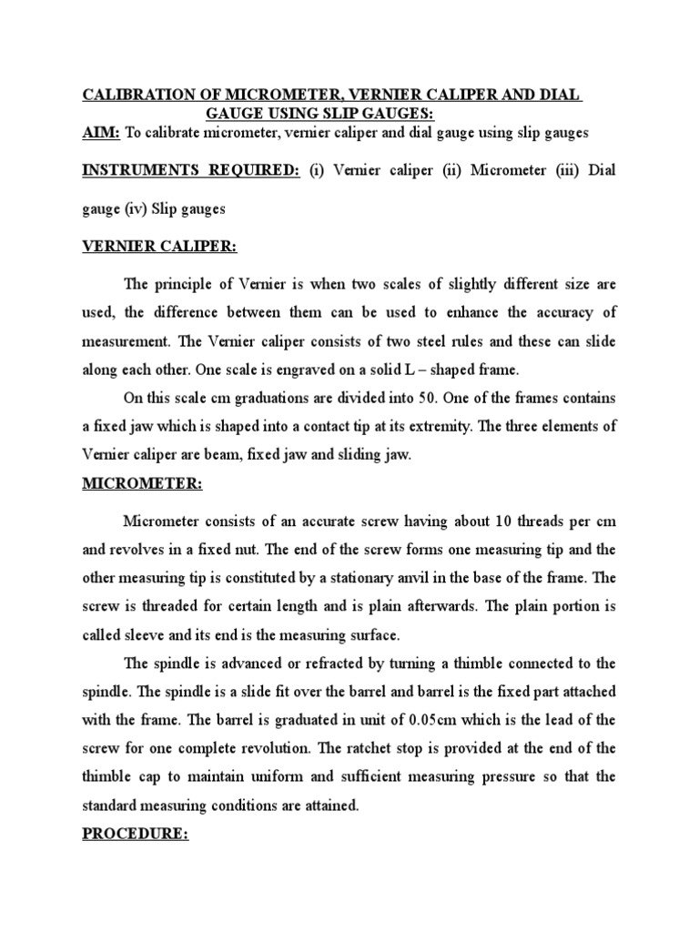 Calibration of Micrometers and Calipers | PDF | Measuring Instrument ...