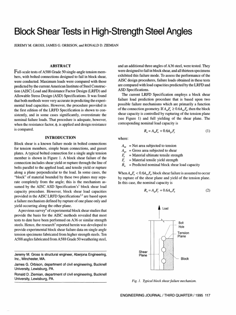 Block Shear Tests of High-Strength Angles | PDF | Strength Of Materials ...