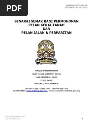 Senarai Semak Bagi Permohonan Pelan Kerja Tanah Dan Pelan Jalan Perparitan Pdf